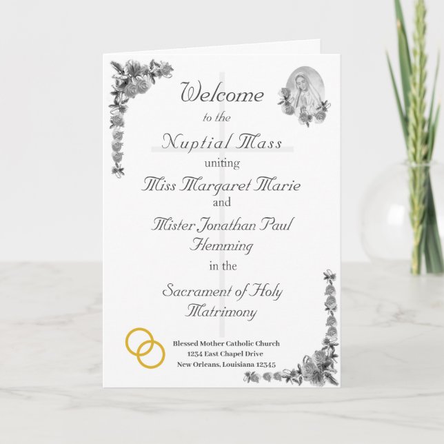 Jungfrau Mary Katholic Wedding Program Programm (Vorderseite)