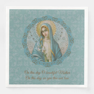 Jungfrau-Mary-Lilien-blaue Türkis-Goldmutter Serviette