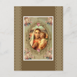 Jungfrau Mary Madonna Child Jesus Rosary Rose Postkarte