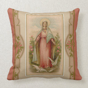 Jungfrau Mary Madonna mit Tauben u. Blumen Kissen