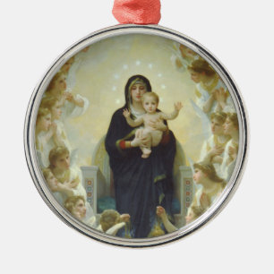 Jungfrau Mary mit Baby Jesus und Engel Silbernes Ornament
