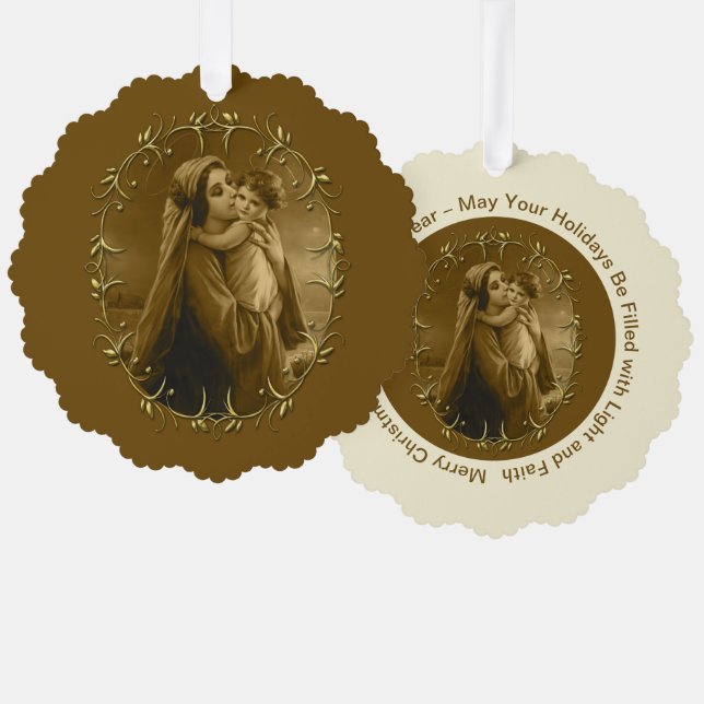 Jungfrau Mary mit Child Jesus, Goldrand Design Ornament Karte (Vorderseite/Rückseite)
