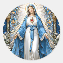 Jungfrau Mary mit Sacred Hearth Stettingglas Runder Aufkleber
