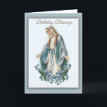Jungfrau Mary Mother mit Blume gesegnet Karte<br><div class="desc">Schönes Vintage-Bild der gesegneten Jungfrau Mary mit blauen Blumenstrauß darunter. Alle Texte können geändert werden.</div>