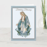 Jungfrau Mary Mother mit Blume gesegnet Karte<br><div class="desc">Schönes Vintage-Bild der gesegneten Jungfrau Mary mit blauen Blumenstrauß darunter. 
Alle Texte können geändert werden.</div>