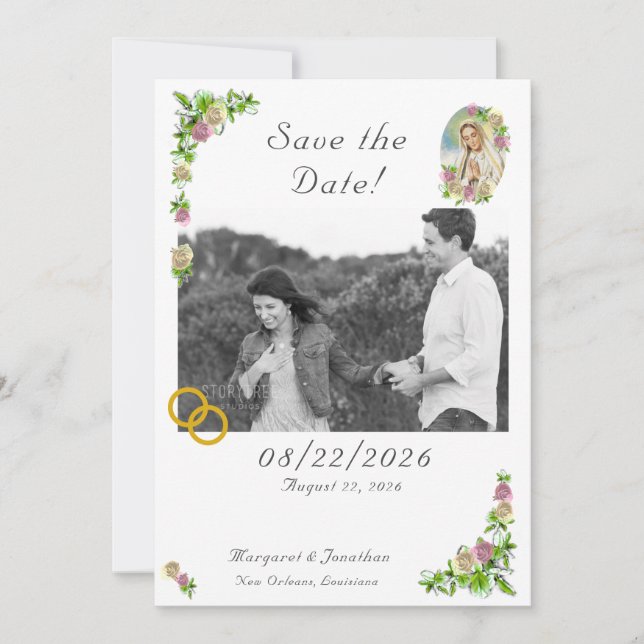 Jungfrau Mary Nuptial Save the Date Lesezeichen (Vorderseite)
