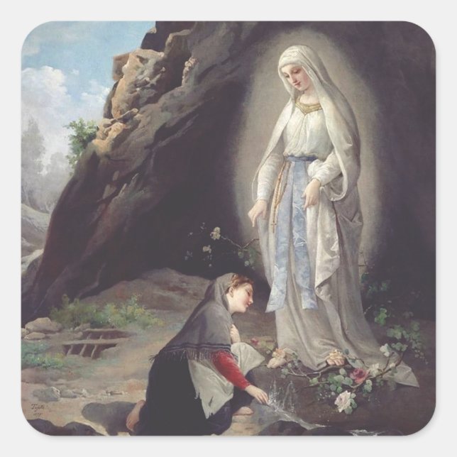 Jungfrau Mary of Lourdes Quadratischer Aufkleber (Vorderseite)