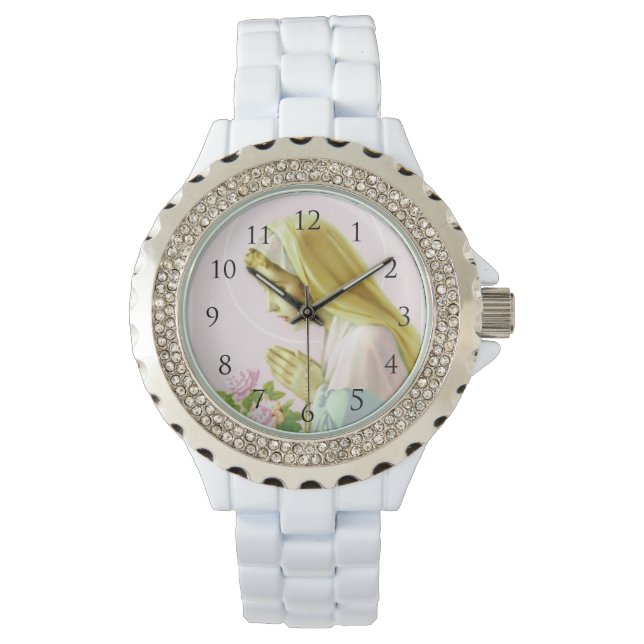 Jungfrau Mary Prayer Watch_with number Armbanduhr (Vorderseite)