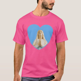 Jungfrau Mary Praying Blue Heart Retro T-Shirt