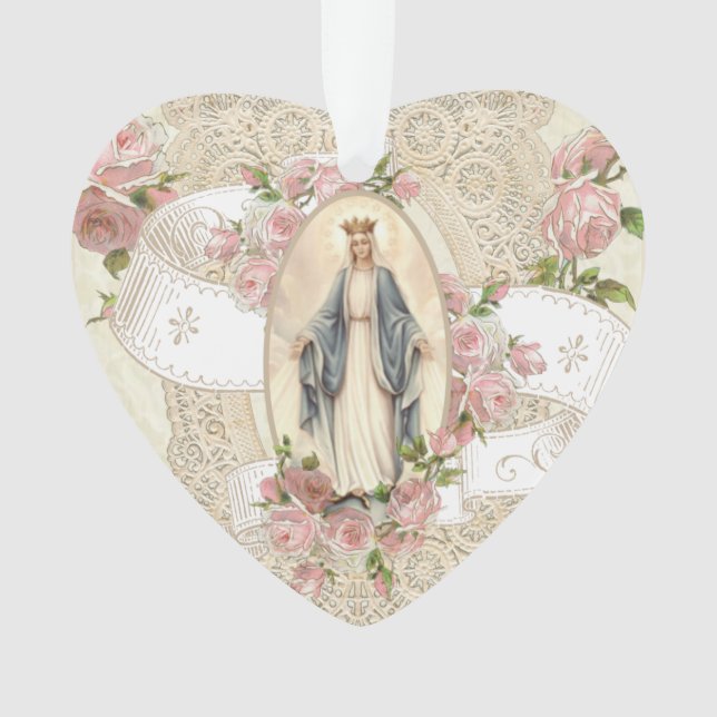 Jungfrau Mary Religiöse Vintage Rose Ornament (Vorderseite)