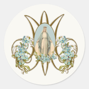Jungfrau Mary Religious Elegant Blumengrace Runder Aufkleber