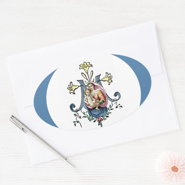 Jungfrau Mary Religious Jesus Vintag katholisch Ovaler Aufkleber (Umschlag)