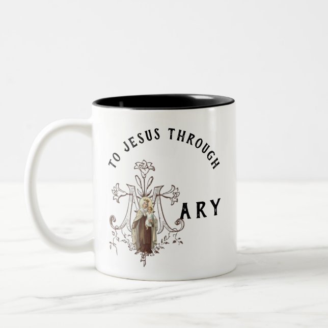 Jungfrau Mary Religious Katholic Jesus Gebet Zweifarbige Tasse (Links)