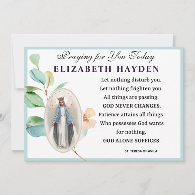 Jungfrau Mary Religious Katholic Prayer St. Teresa Karte (Vorderseite)