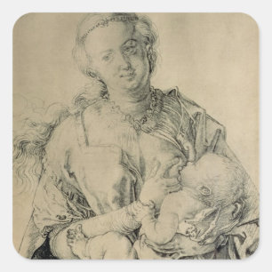 Jungfrau Mary saugt das Christkind, 1512 Quadratischer Aufkleber