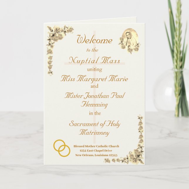 Jungfrau Mary Sepia Katholic Wedding Program Programm (Vorderseite)