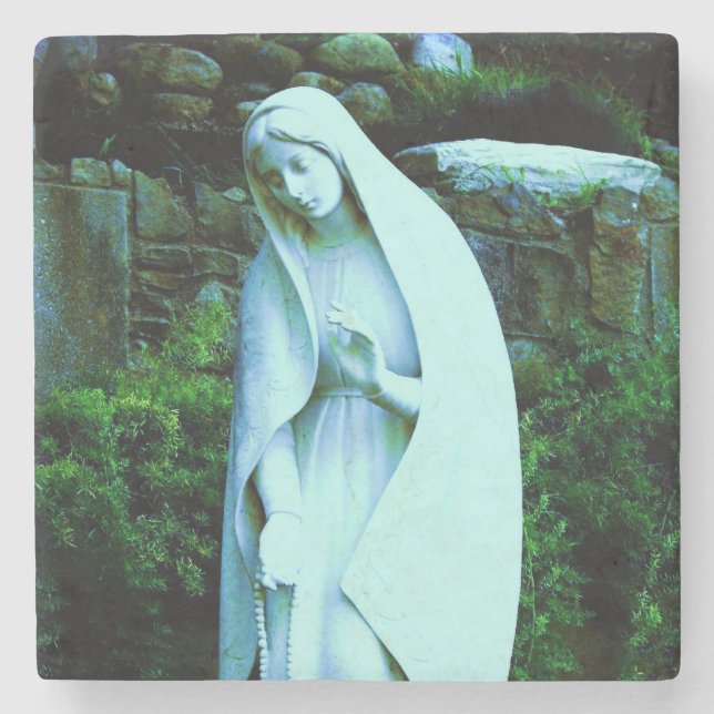 Jungfrau Mary Statue Blue Steinuntersetzer (Vorderseite)