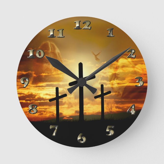 Jungfrau-Mary-Taube Calvery Jesuss Christus Runde Wanduhr (Vorderseite)