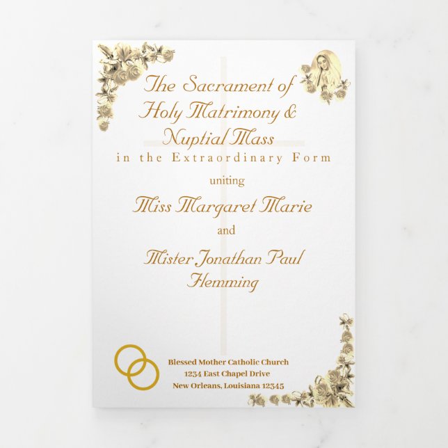 Jungfrau Mary Traditional Latin Mass Wedding Progr Dreifach-gefaltete Programmkarte (Cover)