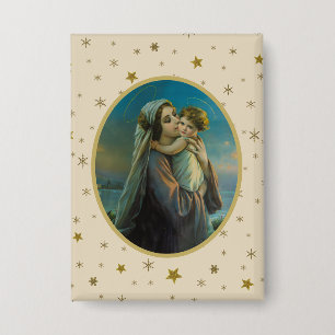 Jungfrau Mary und Baby Jesus auf dem Sternenhimmel Button