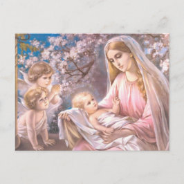 Jungfrau Mary und Baby Jesus mit betenden Engeln Postkarte