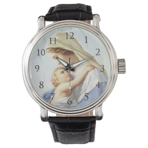 Jungfrau Mary und Baby Jesus mit Zahl-Uhr Armbanduhr