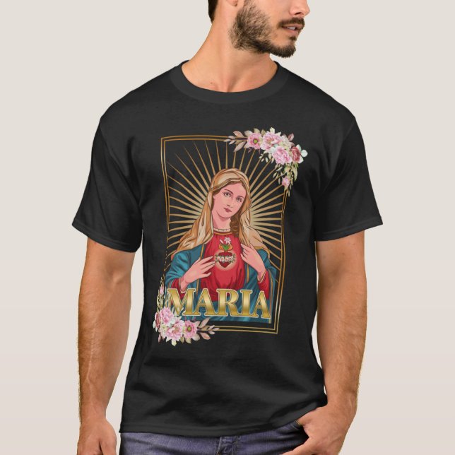 Jungfrau Mary und ihr unakuläres Herz T-Shirt (Vorderseite)
