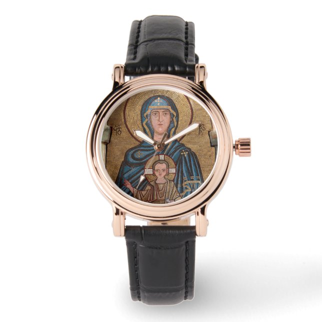 Jungfrau Mary und Jesus Mosaik Armbanduhr (Vorderseite)
