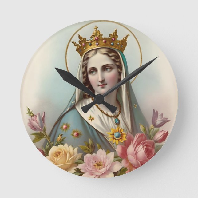 Jungfrau Mary Wall Clock Runde Wanduhr (Vorderseite)