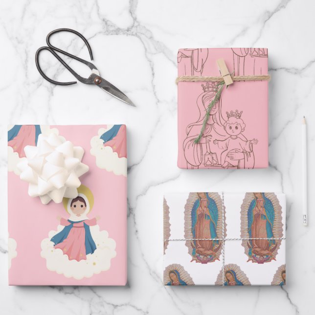 Jungfrau Mary, Wrapping Paper Flat Sheet Set 3 Geschenkpapier Set (Vorderseite)