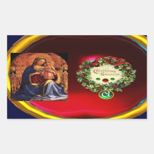 JUNGFRAU MIT CHILDAND HEILIG-MONOGRAMM RECHTECKIGER AUFKLEBER