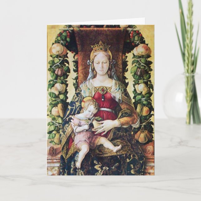 JUNGFRAU MIT KIND, Red Ruby Feiertagskarte (Vorderseite)