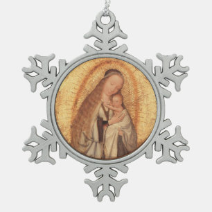 JUNGFRAU MIT KIND SCHNEEFLOCKEN Zinn-Ornament
