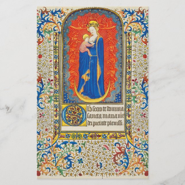 JUNGFRAU MIT KIND UND ANGELN Antike Wirbel Briefpapier (Vorderseite)