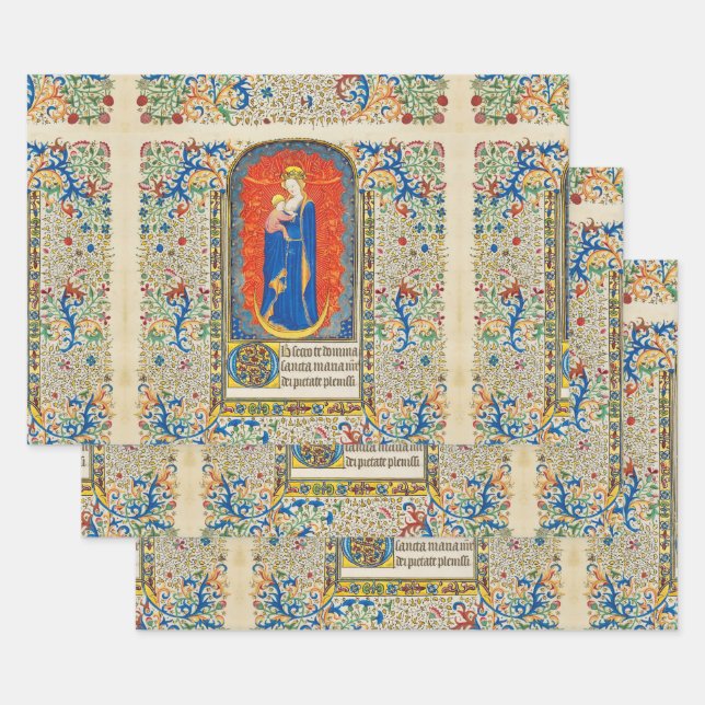 JUNGFRAU MIT KIND UND ANGELN Antike Wirbel Geschenkpapier Set (Set)