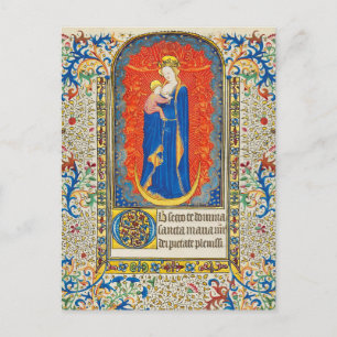 JUNGFRAU MIT KIND UND ANGELN Antike Wirbel Postkarte