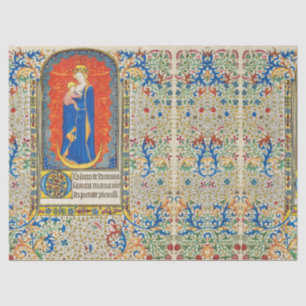 JUNGFRAU MIT KIND UND ANGELN Antike Wirbel Seidenpapier