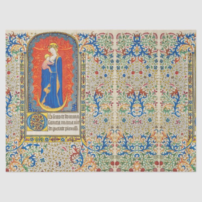 JUNGFRAU MIT KIND UND ANGELN Antike Wirbel Seidenpapier (Vorderseite)