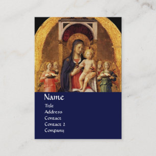 JUNGFRAU MIT KIND UND ANGELN, blau Visitenkarte