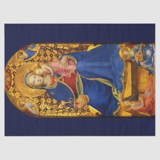JUNGFRAU MIT KIND UND ANGELN von Fra Angelico ,Blu Seidenpapier (Vorderseite)