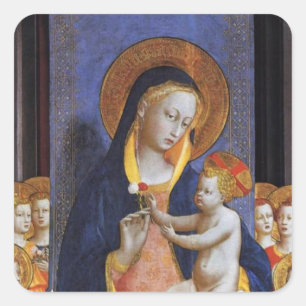 JUNGFRAU MIT KINDERN QUADRATISCHER AUFKLEBER