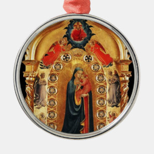 JUNGFRAU MIT KINDERN UND ANGELN GOLD SACRED ART IC SILBERNES ORNAMENT