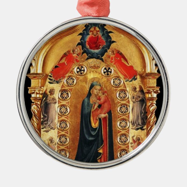 JUNGFRAU MIT KINDERN UND ANGELN GOLD SACRED ART IC SILBERNES ORNAMENT (Vorne)