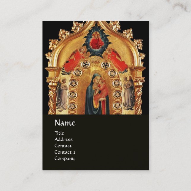 JUNGFRAU MIT KINDERN UND ANGELN GOLD SACRED ART IC VISITENKARTE (Vorderseite)