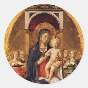 JUNGFRAU MIT KINDERN UND ANGELN RUNDER AUFKLEBER