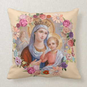 Jungfrau-Mutter-Mary-Baby-Jesus Blumenwreath Krone Kissen