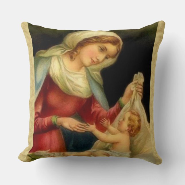 Jungfrau-Mutter Mary mit Baby Jesus Kissen (Vorderseite)