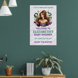 Jungfrau-Sternzeichen-Babyparty Lavendel und Grün Poster