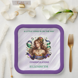 Jungfrau-Sternzeichen-Babyshower Lavendel und Grün Pappteller