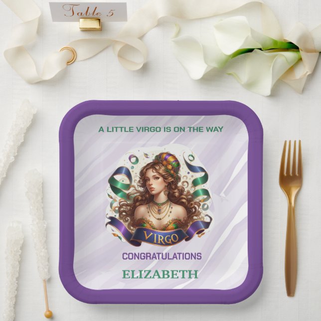 Jungfrau-Sternzeichen-Babyshower Lavendel und Grün Pappteller (Hochzeit)